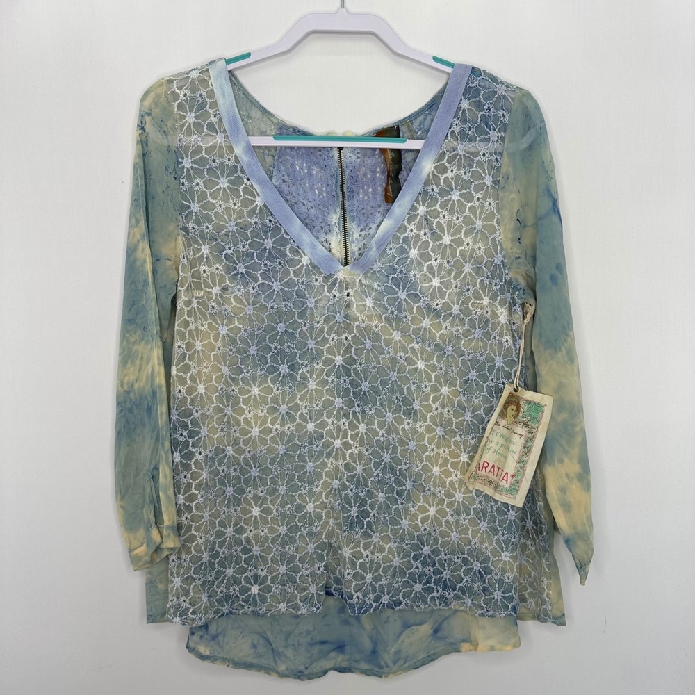 Aratta Silent Journey Top Small Sheer Lace Oversized Boho Blouse Whimsy high-low